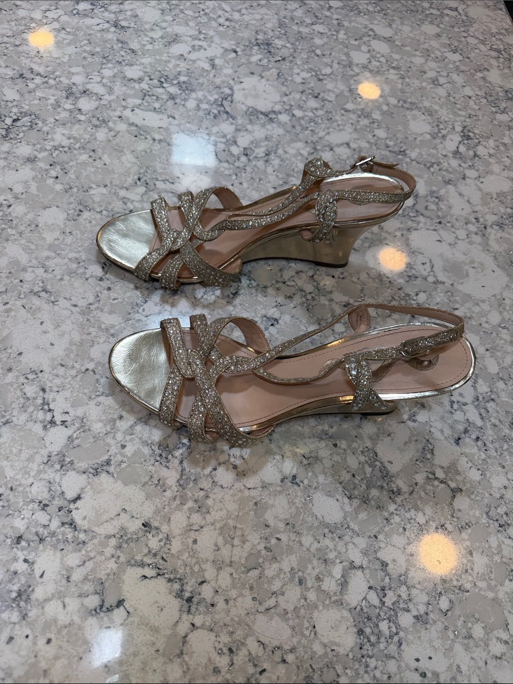 Nina Gold Rhinestone Wedge Slingback Heels size 9.5 wedding heels